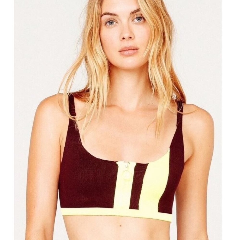 For Love & Lemons Veronica purple and neon yellow cropped sweater top